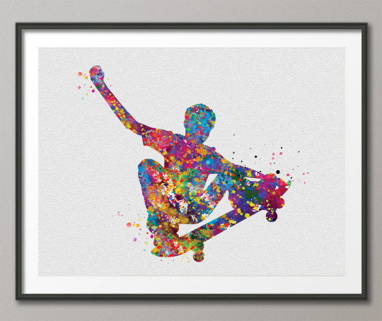 Skateboarder Gift Watercolor Print Skateboard Street Sport Art Wall Art Wall Decor Boys Room Nursery Decor Skateboarding Wall Art-1409 - CocoMilla