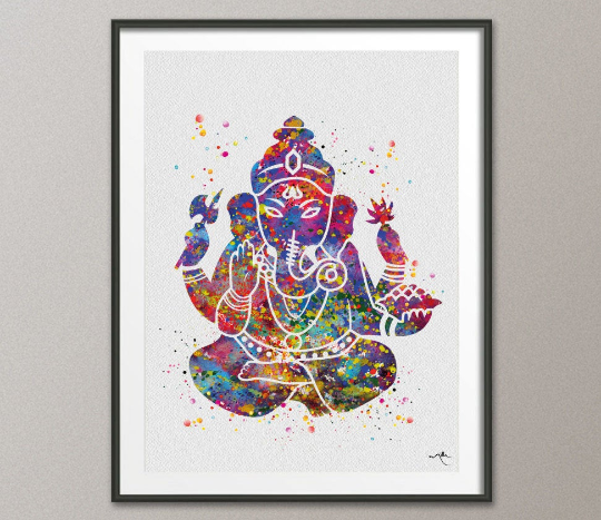 Ganesha Ganesh Lord Ganesha Watercolor Art Print Wall Wedding Gift Poster Giclee Wall Decor Art Home Decor Wall Hanging Buddha Yoga [NO 475] - CocoMilla