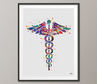 Caduceus Medical Symbol Watercolor Art Print Wall Art Nurse Gift Medical Art Science Art Gift for Doctor Home Decor Office Decor [NO 685] - CocoMilla