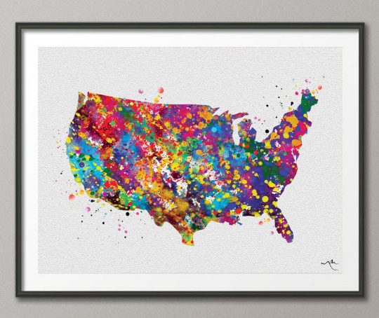 United States of America Watercolor Map USA Map Dorm School Decor Patriotic Gift America Map Travel Map Wanderlust Wall Art Map Art-263 - CocoMilla