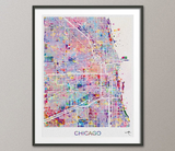 Chicago City Street Map Watercolor Print Wedding Gift Poster Travel Art Wanderlust Anniversary Home Wall Decor Home Decor Wall Hanging-429 - CocoMilla