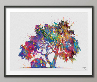 House And Tree Watercolor Print Naturist Life Art Home Travel Art Home Sweet Home Print Wall Wedding Gift Poster Nursery Wall Hanging-545 - CocoMilla