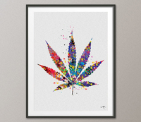 Marijuana Leaf Watercolor Print Cannabis Office Clinic Party Wall Decor Art Home Funny Art Decor Geek Nerd Weed Wall Hanging Pharmacy-677 - CocoMilla