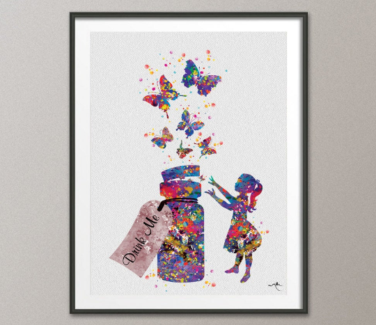 Alice in Wonderland Drink Me Watercolor Print Archival Fine Art Print Nursery Wall Art Wall Decor Art Home Decor Wall Hanging [NO 661] - CocoMilla