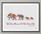Elephant Family Mom Dad and two Babies Family Bible Love Quote Print Watercolor Wedding Gift Wall Art Nursery Wall Decor Christmas Gift-1092 - CocoMilla