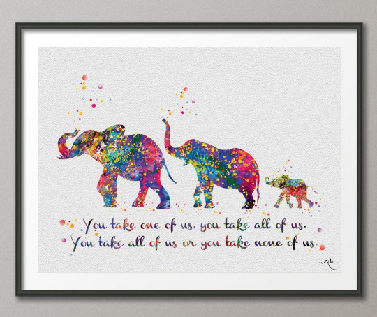 Elephant Family Watercolor Print Mom Dad and Baby Family Love Quote Wedding Gift Nursery Wall Art Wall Decor Elephant Art Wall Hanging-335 - CocoMilla