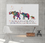 Elephant Family Watercolor Print Mom Dad and Baby Family Love Quote Wedding Gift Nursery Wall Art Wall Decor Elephant Art Wall Hanging-335 - CocoMilla