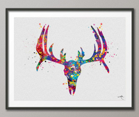 Deer Skull Print Watercolor Print Antler Print Geek Nerd Print Boho Wall Art Wall Decor Art Home Decor Wedding Gift Wall Hanging [No 776] - CocoMilla