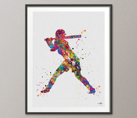 Baseball Player Watercolor Print Softball Girl Player Print Baseball Art Wall Baseball Poster Softball Gift Sport Decor Sport Wall Art-1049 - CocoMilla