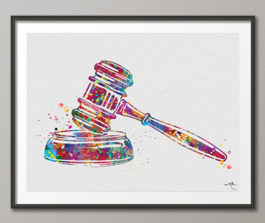 Gavel Watercolor Print Ceremonial Mallet Art Attorney Lawyer Office Wall Art Judge's Gavel Law Lawyer Justice Hammer Pass the Bar Gift-445 - CocoMilla