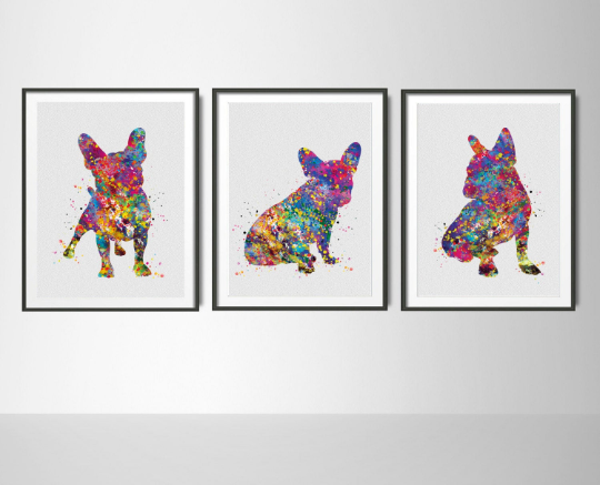 French Bulldog Watercolor Print Set Frenchie art print Bouledogue Francais Art Gift Pet Dog Love Friend Animal Doglover Poster Dog Art-1556 - CocoMilla