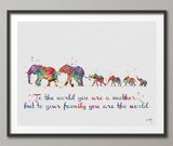 Elephant Family Mom Dad and Four Baby Watercolor Print Quote Art Wedding Gift Family Print Wall Art Home Decor Housewarming Wall Prints-1648 - CocoMilla