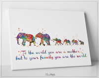 Elephant Family Mom Dad and Four Baby Watercolor Print Quote Art Wedding Gift Family Print Wall Art Home Decor Housewarming Wall Prints-1648 - CocoMilla