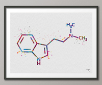 DMT Molecule Watercolor Print Chemical Molecule Symbol Wall Art Nerd Science Biology Medical Art Chemistry Laboratory Medical Clinic-1646 - CocoMilla