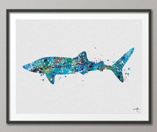 Whale Shark Blue Watercolor Print Fish Decor Sea Life Art Print Sea Decor Wall Art Poster Coastal Wall Decor Art Home Decor Wall Hanging-601 - CocoMilla