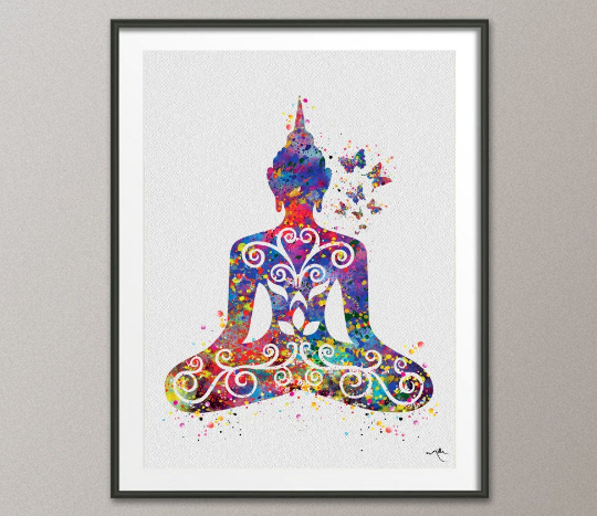 Buddha and Butterfly Yoga Pose Watercolor illustrations Art Print Wall Art Poster Giclee Wall Decor Art Home Decor Wall Hanging [NO 502] - CocoMilla