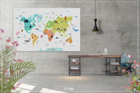 Animal World Map, Wild Animal Map, Canvas Print, Kids World Map, For Kids, Nursery Decor, Wall Art, Animal Print, World Map Animal-1643 - CocoMilla