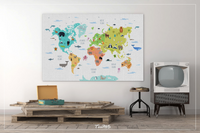 Animal World Map, Wild Animal Map, Canvas Print, Kids World Map, For Kids, Nursery Decor, Wall Art, Animal Print, World Map Animal-1643 - CocoMilla