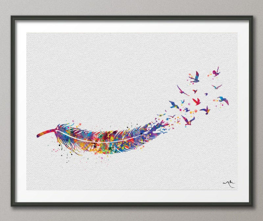 Feather and Watercolor Birds inspirational Print Wedding Gift Wall Art Poster Nature Wall Decor Bird Print Art Home Decor Wall Hanging-659 - CocoMilla
