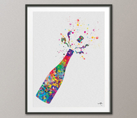 Champagne Watercolor Print Bar Decor Champagne Bottle Kitchen Alcohol Drinking Decor Home Party Greeting Celebration Champagne Popping-949 - CocoMilla