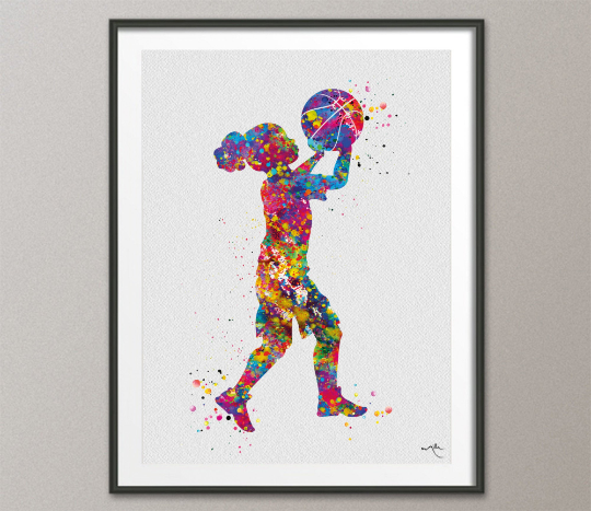 Basketball Girl Watercolor Print Female Woman Mom Basketball Player Gift Sport Wall Art Kids Gift Sports Basketball Decor Wall Hanging-1535 - CocoMilla