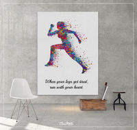 Runner Woman Watercolor Print Female Runner Girl When your legs get tired run with your heart Quote poster sport running Gift Runners-1549 - CocoMilla
