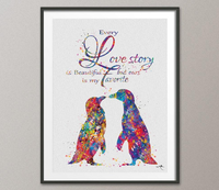 Penguin Love Watercolor Art Print Geek Nerd Love Wedding Gift Wall Art Giclee Wall Decor Art Home Decor Wall Hanging Geekery[NO 280] - CocoMilla