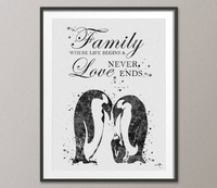 Penguin Family Quote Black White Watercolor Art Print Wedding Gift Nursery Wall Art Wall Decor Art Wall Hanging Family Baby Shower [NO 841] - CocoMilla