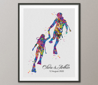 Scuba Diving Couple Watercolor Print Personalised Scuba Diving Couple Print Wall Art Diving Wedding Gift Valentine's Gift Wall Hanging-834 - CocoMilla