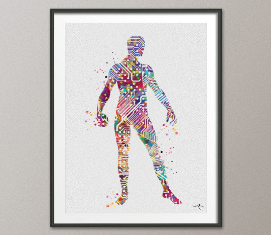 Tech Man Watercolor Print Science Art Computer Modern Art Electronic Motherboard Engineer Technology Art Circuit Board Poster Wall Art-1204 - CocoMilla