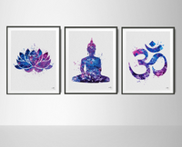 Yoga Watercolor Print Set Modern Home Decor Buddha Ohm Lotus Flower Symbol Set Wedding Gift Home Decor Wall Hanging [NO 686] - CocoMilla
