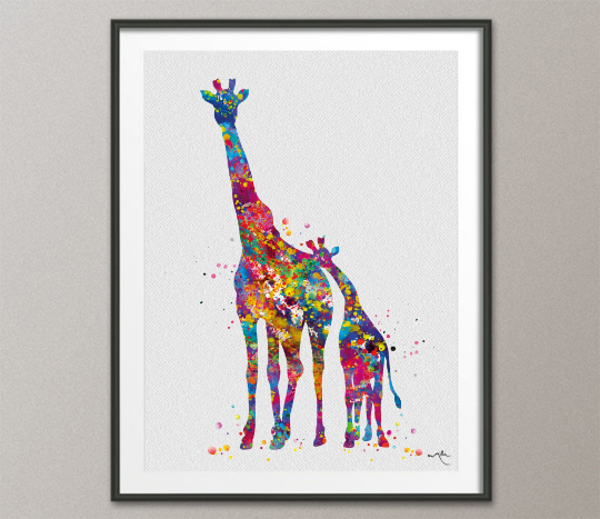 Giraffe and Baby Love Watercolor Print Family Portrait Gift For Kids Nursery art Wall Art Wall Decor Baby Shower Birthday Wall Hanging-801 - CocoMilla