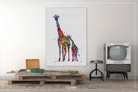Giraffe and Baby Love Watercolor Print Family Portrait Gift For Kids Nursery art Wall Art Wall Decor Baby Shower Birthday Wall Hanging-801 - CocoMilla