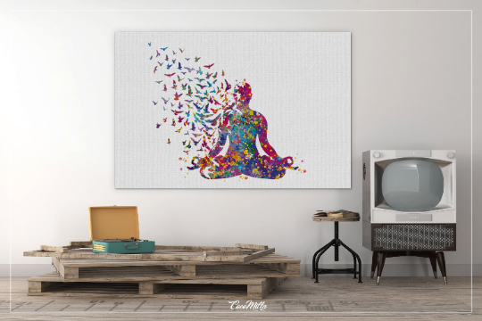 Yoga Art, Yoga Sukhasana, Yoga Poster, Yoga Canvas, Yoga Print, Yoga Watercolor, Yoga Studio, Yoga Decor, Yoga Wall Decor, Meditation-881 - CocoMilla