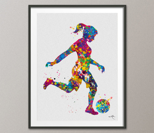 Soccer Girl Decor Watercolor Print Female Soccer Gift Soccer Art Wall Decor Woman Soccer Player Art Run with your heart Girl Wall Art-1532 - CocoMilla