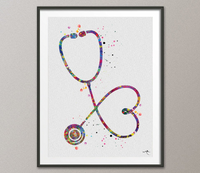 Stethoscope Watercolor Print Medical Tools Wall Art Nurse Gift Medical Art Love Heart Art Clinic Decor Gift for Doctor Office Nurse Gift-386 - CocoMilla