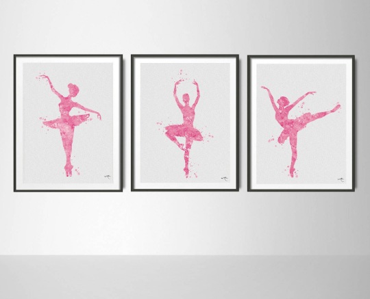 Ballerina Pink Watercolor Print Set, Ballet Art, Dance Studio, Modern Home Decor, Teen Decor, For Girls, Home Decor, Dancer Wall Hanging - CocoMilla