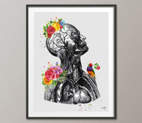Head Anatomy Torso Floral Watercolor Print Neurology Clinic Decor Human Anatomy Poster Medical Art Flowers Science Bird Print Office-1362 - CocoMilla