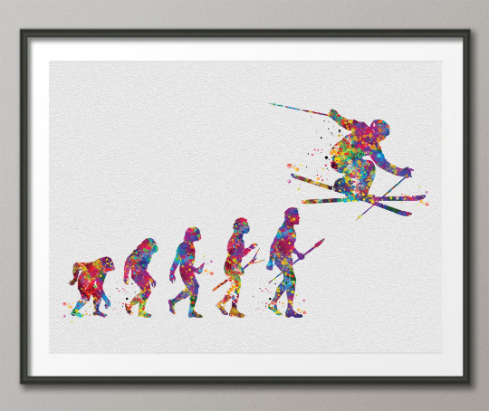 Ski Evolution Watercolor Print Skier Art Gift Poster Freeride Skiing Decor Wall Art Winter Sports art ski jump Wall Hanging Nerd Gifts-1461 - CocoMilla