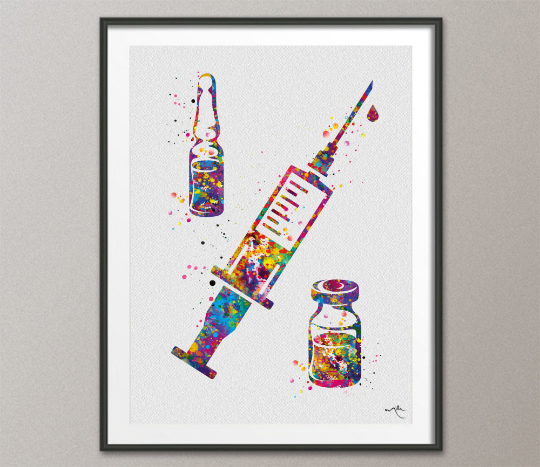 Syringe Injection Watercolor Print Medical Art Dentist IV Nurse Practitioner Medicine CANVAS Art Doctor Office Surgery Dental Clinic-1291 - CocoMilla