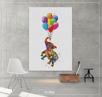 Flying Elephant and Balloon Watercolor Print Baby Shower Gift Birthday Nursery Wall Decor Art Family Love Home Decor Wall Art Hanging-1432 - CocoMilla