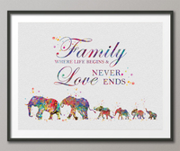 Elephant Family Quote Watercolor Print Mom Dad and four Baby Art Print Wedding Gift Wall Art Wall Decor Art Home Decor Wall Hanging-461 - CocoMilla