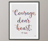 Courage dear heart CS Lewis Quote Watercolor Print Geek Nerd Motivational Quote Wedding Gift Wall Art Wall Decor Home Decor Wall Hanging-40 - CocoMilla