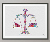 Balance Scale Brain and Heart Anatomy Watercolor Print Cardiology Decor Medical Art Print Science Art Print Doctor Print Wall Hanging-984 - CocoMilla