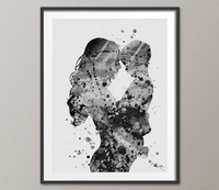 Mother and Son Watercolor Print BW Mother with Baby Parent Love Mother and Children Mother and Kids New Mum Baby Shower Nursery Decor-1427 - CocoMilla