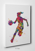 Basketball Player Girl Watercolor Print Female Woman Mom Basketball Player Gift Sport Wall Art Sports Basketball Decor Wall Hanging-1572 - CocoMilla