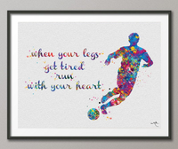 Soccer Player Man Quote Watercolor Print Running Soccer Boy Nursery Motivational Wall Art Wall Decor Run With Your Heart Sport Wall Art-371 - CocoMilla