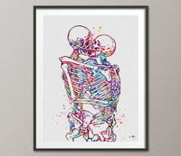 Skeletons Love Kissing Watercolor Print Anatomy Art Medical Art Medicine Skull Art Cute Art Wall Hanging Anniversary Gift Christmas Gift-696 - CocoMilla