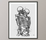 Skeletons Love Kissing Watercolor Print Anatomy Art Medical Art Medicine Skull Art Cute Art Wall Hanging Anniversary Gift Christmas Gift-696 - CocoMilla