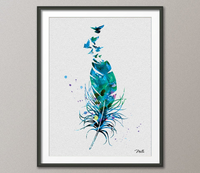 Feather and Birds Watercolor illustrations Art Print Wedding Gift Wall Art Poster Giclee Wall Decor Art Home Decor Wall Hanging [NO 35] - CocoMilla